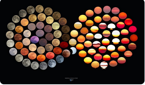 composite photos of different colors of moon and sun by Marcella Pace